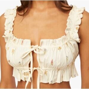 WeWoreWhat Double Tie Crop Top in Wild Flowers Print, Antique White M-NWT